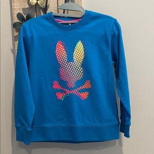 48. Psycho Bunny kids Blue Sweatshirt with Playful Graphic Design size 10/12 M